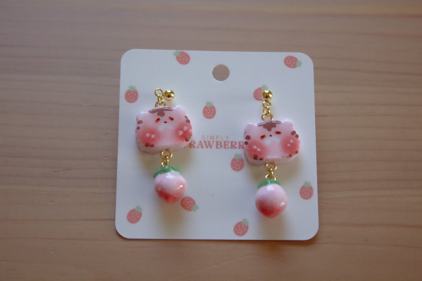 Pink Strawberry Tiger Earrings