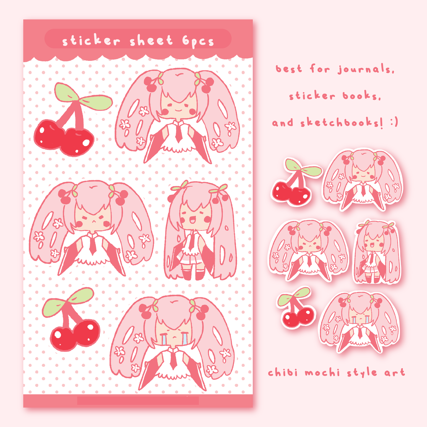 Chibi Mochi Sakura Sticker Sheet 6pcs