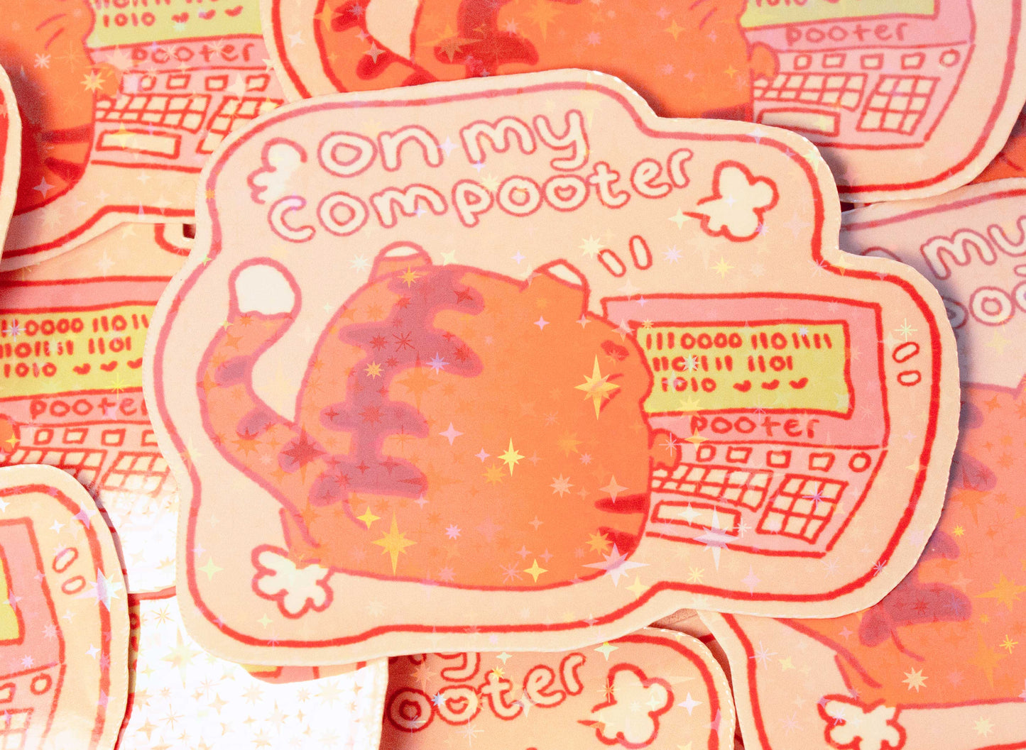 Tiger On His Compooter Sticker
