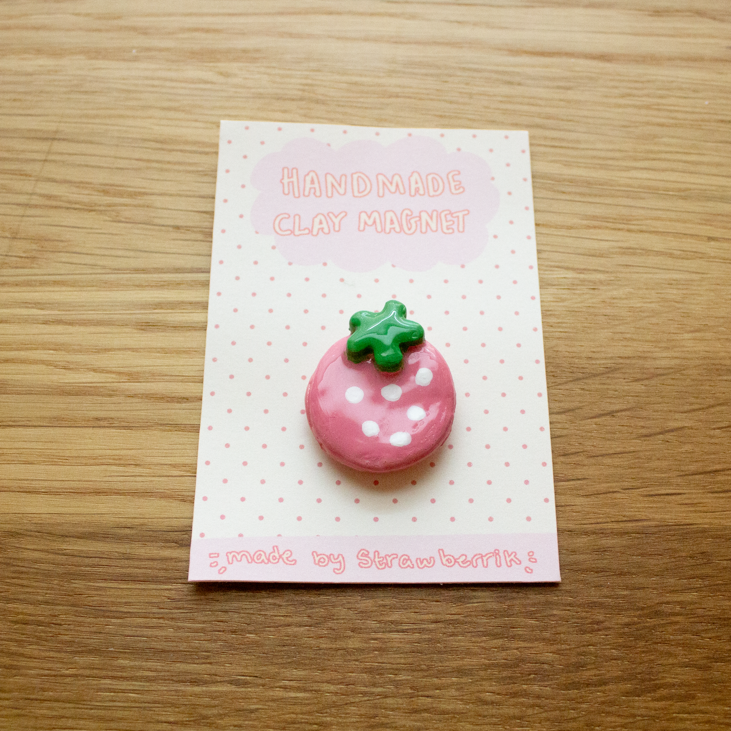 Pink Strawberry Clay Magnet