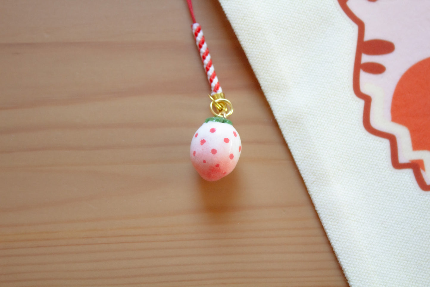 White Strawberry Handmade Phone Charm