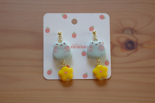 Yellow Flower Frog Earrings