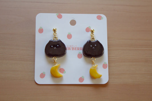 Black Moon Cat Earrings