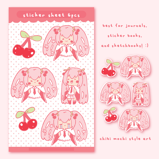 Chibi Mochi Sakura Sticker Sheet 6pcs